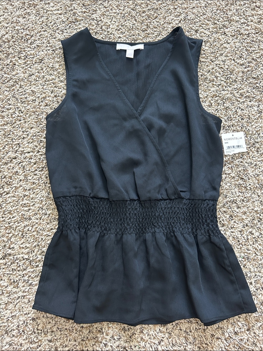 Chelsea28 Black Smocked-Waist Surplice Peplum Camisole